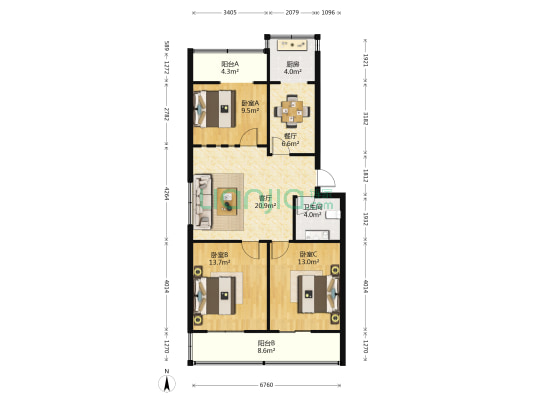 万福小区 3室2厅1卫 101平方