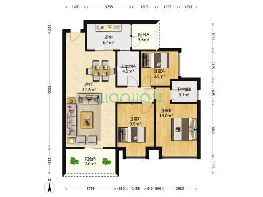 城市时代 3室1厅2卫 104平方