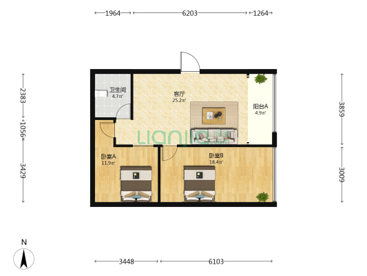 壹公馆 2室1厅1卫 93平方