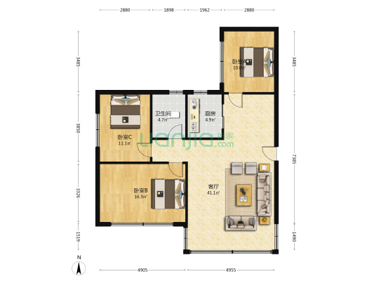 幸福时光 3室1厅1卫 105平方