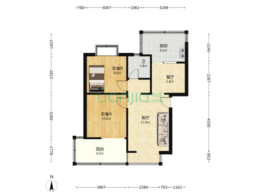 云南民族学院分部 2室2厅1卫 50平方