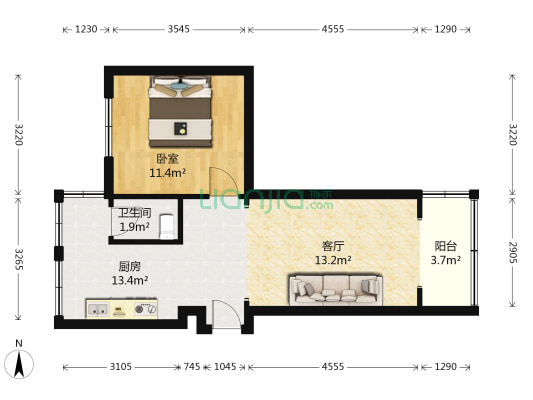 西马棚街26号 1室1厅1卫 42平方