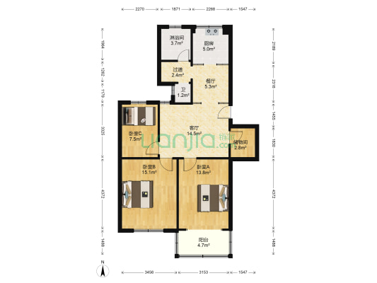 惠民苑 3室2厅2卫 97平方