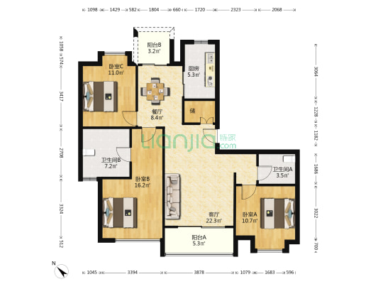 浦发壹滨江(崮山北路99弄) 3室2厅2卫 150平方