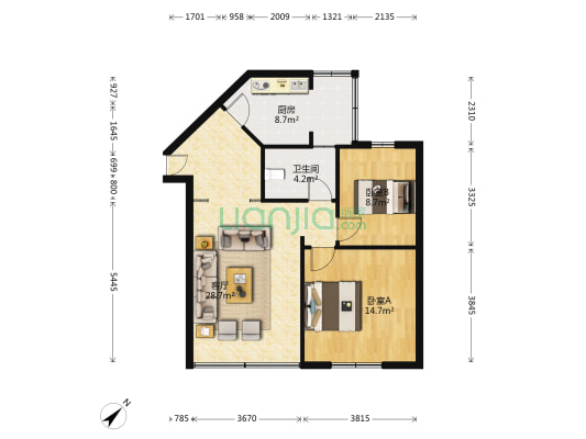 绵远街一段106号 2室1厅1卫 80平方
