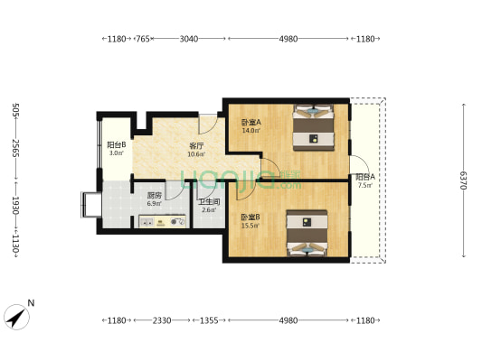 文昌街113号院 2室1厅1卫 64平方
