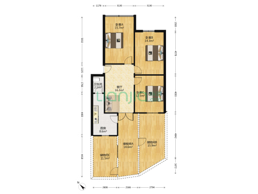 大福建营巷16号 3室1厅1卫 82平方