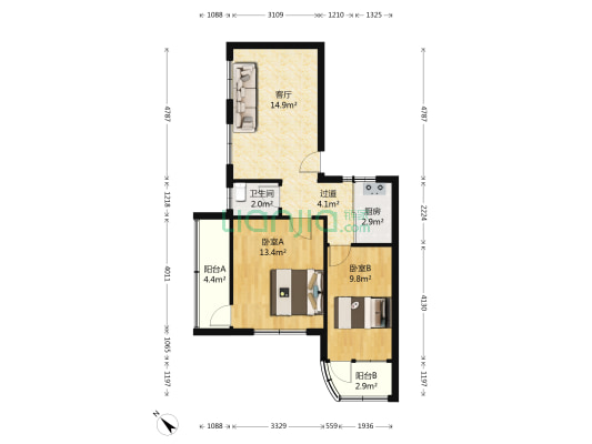 华阳路7号 2室1厅1卫 69平方
