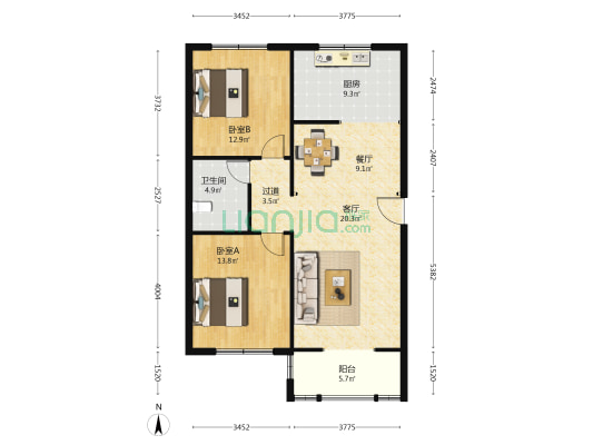 水集嘉园 2室2厅1卫 102平方