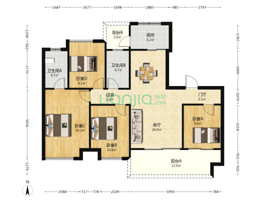 金科龙里东方千山园 4室1厅2卫 133平方