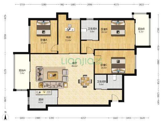 和谐嘉园 4室1厅2卫 174平方