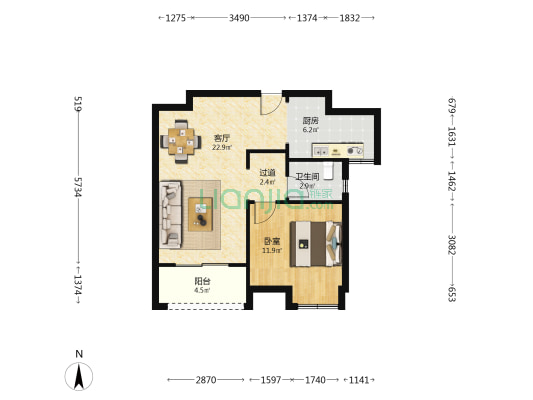 滨江荟景苑 1室1厅1卫 69平方