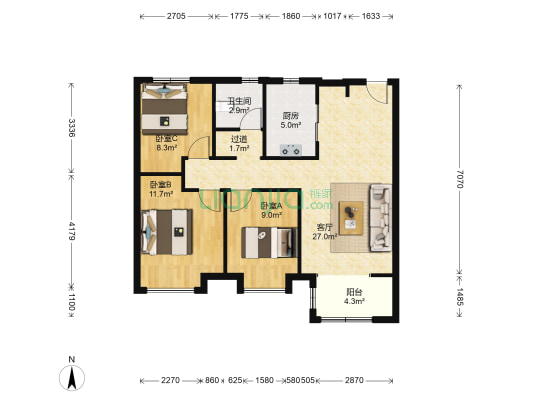 新城梧桐公馆 3室1厅1卫 79平方