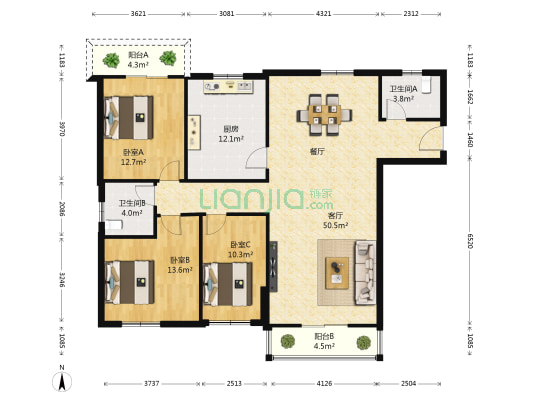 金涛翰林苑 3室1厅2卫 141平方