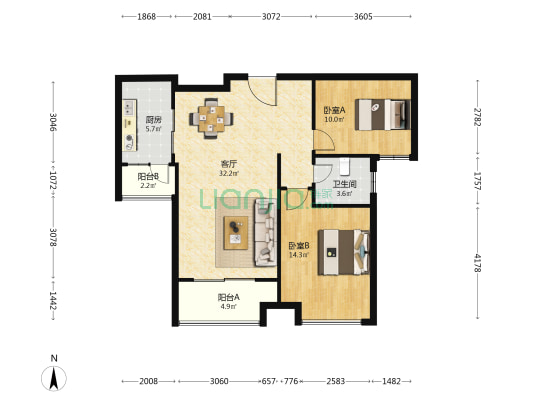 珠江新村 2室1厅1卫 95平方