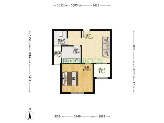 崧泽华城华中苑一区 1室1厅1卫 56平方