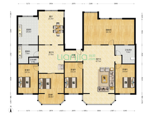 海华苑 4室3厅2卫 189平方