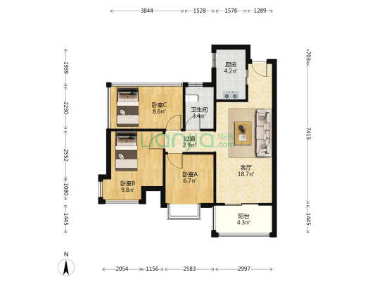 荣和银滩ONE 3室1厅1卫 71平方
