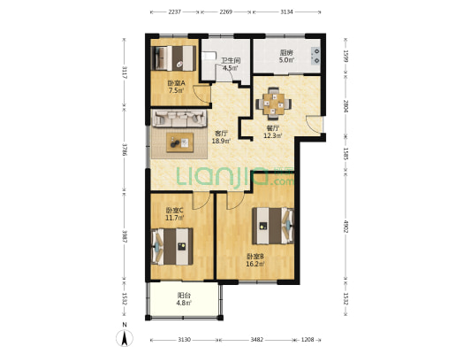 官河公寓 3室2厅1卫 98平方