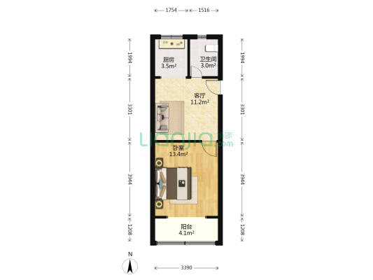 长桥六村 1室1厅1卫 44平方