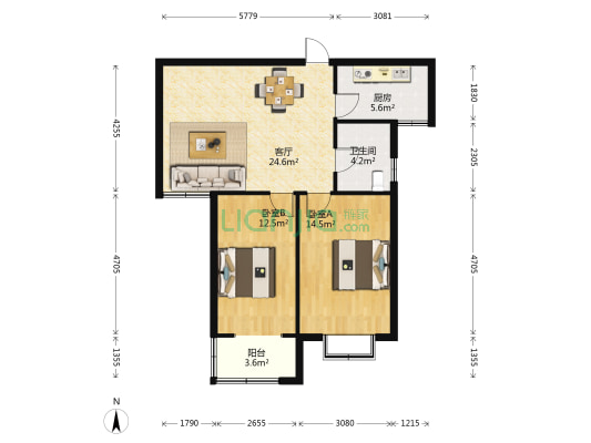 粤信•天顺阁 2室1厅1卫 91平方