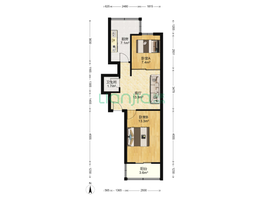 建苑小区 2室1厅1卫 58平方