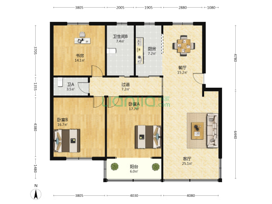 吉安公寓 3室2厅2卫 135平方