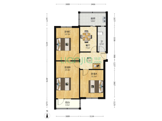 水文所家属院 3室2厅1卫 74平方