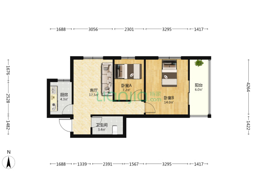 胜利花园 2室1厅1卫 73平方