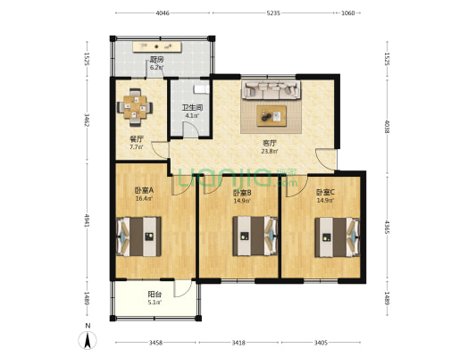 省一监狱东家属院 3室2厅1卫 104平方