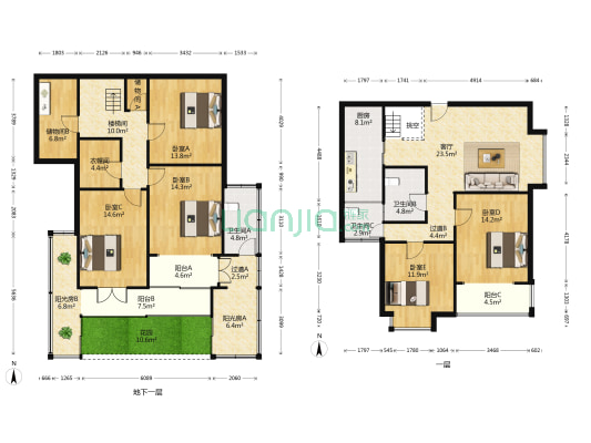 天启花园 5室1厅3卫 178平方
