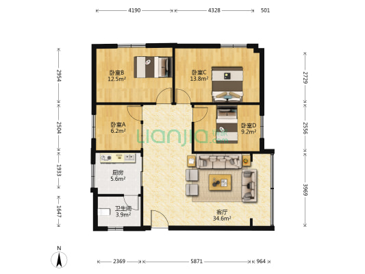 邮电局大厦 4室1厅1卫 103平方