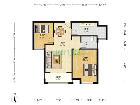 东方名郡 2室1厅1卫 92平方