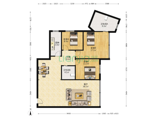 信义路5号 3室2厅2卫 127平方