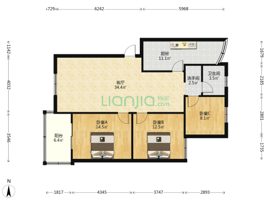 平安家园 3室1厅2卫 106平方