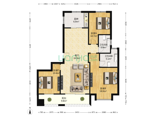 世茂九龙庭 3室1厅2卫 126平方