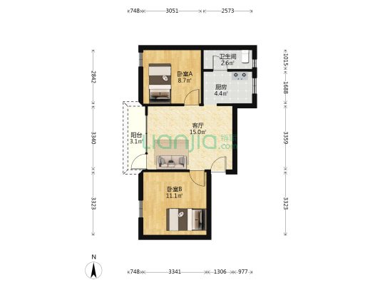 中山路 2室1厅1卫 54平方