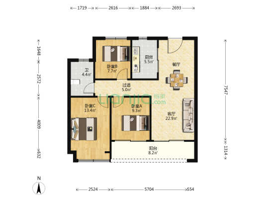 映月江南府 3室1厅1卫 95平方