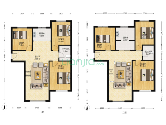 通透三居室小区环境好一层带下跃-户型图