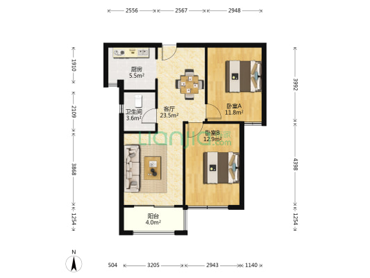 瑞泰圣地雅格 2室1厅1卫 86平方