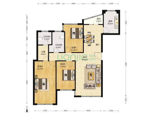 同泰花园 3室1厅2卫 153平方