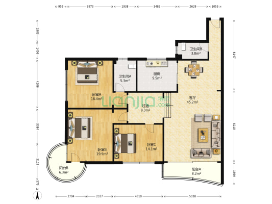 广场大厦 3室1厅2卫 153平方