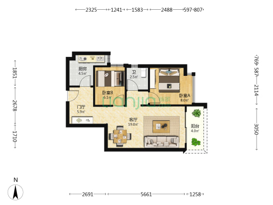 颐华居 2室1厅1卫 65平方