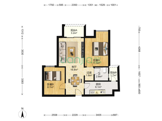 泽科空港中心 2室1厅1卫 70平方
