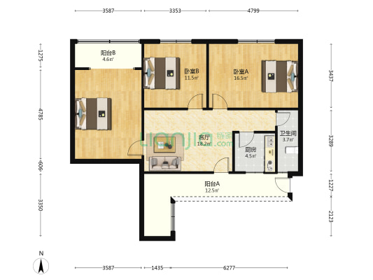 通济苑 2室1厅1卫 84平方