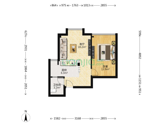 顺江锦苑 1室1厅1卫 49平方