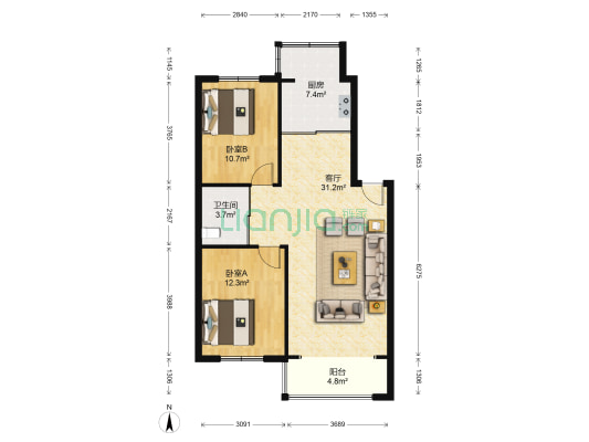 兴顺花园 2室1厅1卫 91平方