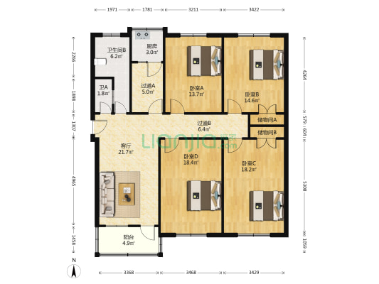 商城东里15号院 4室1厅2卫 142平方