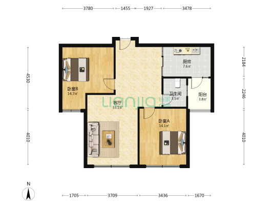 金色家园(丰县) 2室1厅1卫 95平方