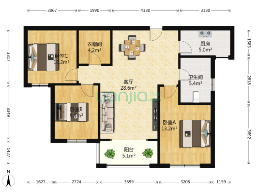 建业菊香里 3室1厅1卫 118平方